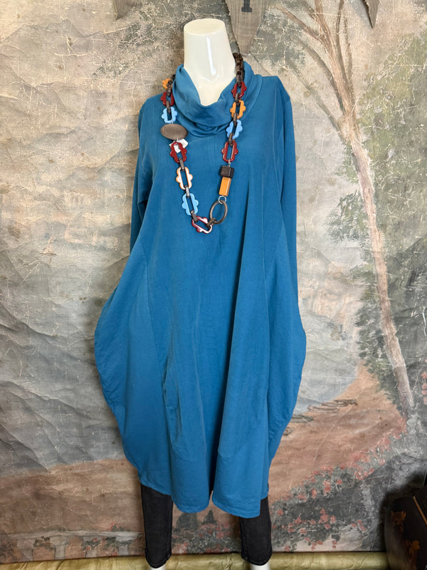 6512AU Cowlneck Bubble Dress-TEAL