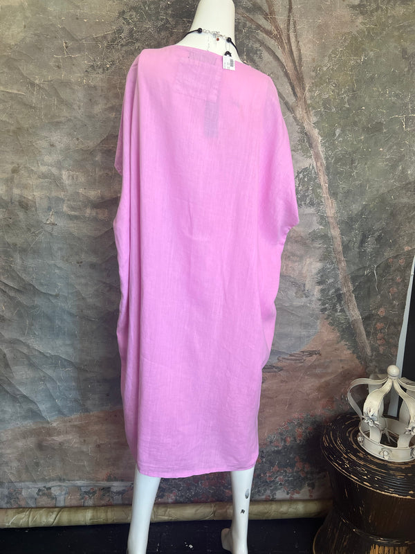 DDY670 Embroidered Boxy Dress-Pink