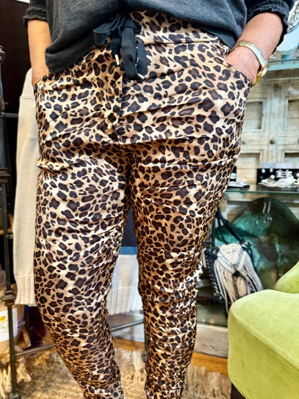 0A910 Pull On Stretch Pants-Leopard Print