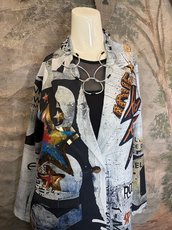 0A Leopard Mix Rock & Roll Graffiti Blazer