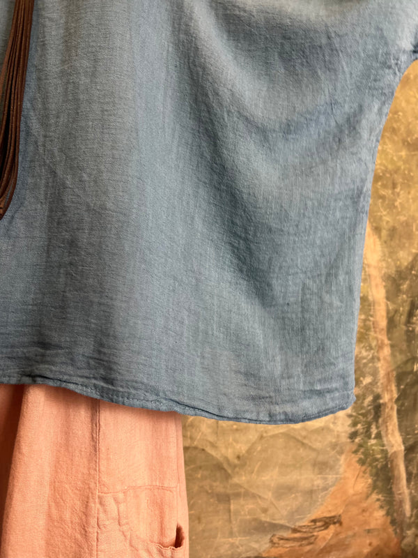 6250 Linen Cowl Neck Boxy Top-Denim