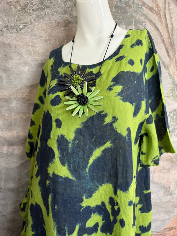 91307T-62 Ruffle Tie-Dye Tunic-Kiwi