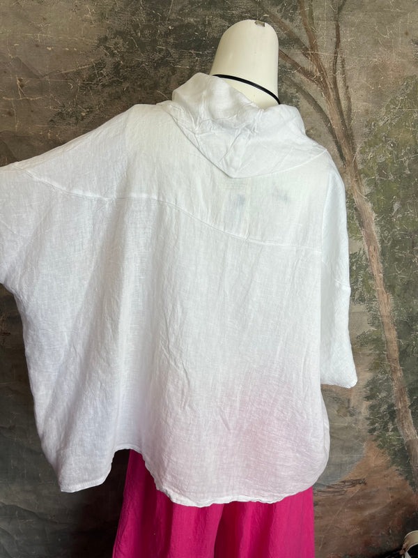 6250 Linen Cowl Neck Boxy Top-White