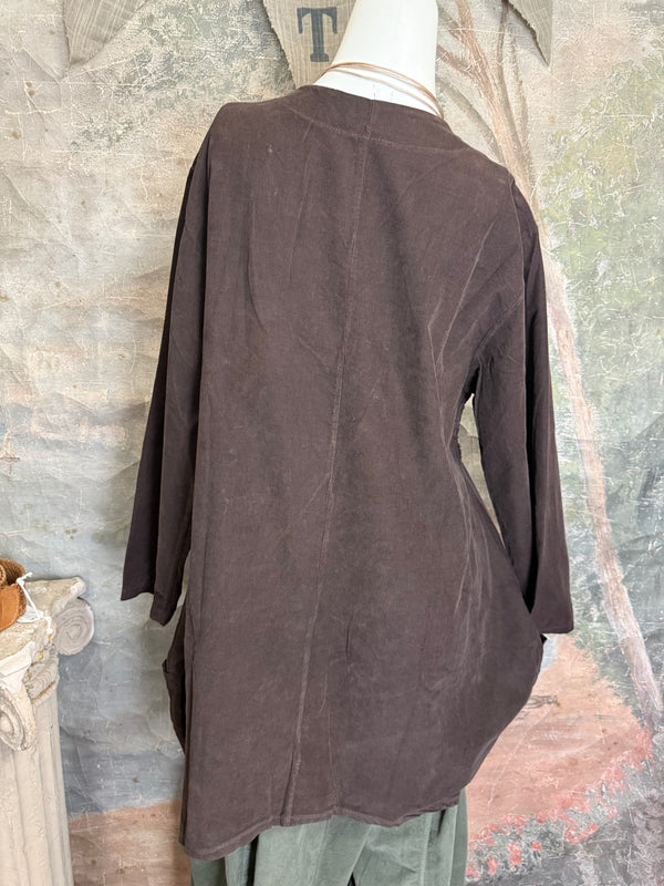 91983A-62 Buttoned Stitch Tunic-Brown