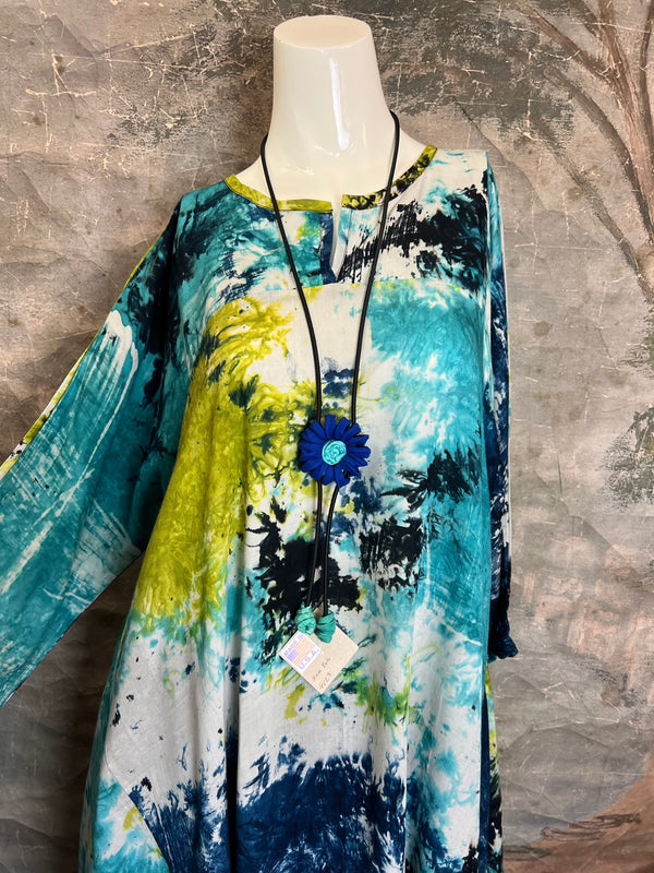 7063V Block Dyed Justly Top-TURQ MIX