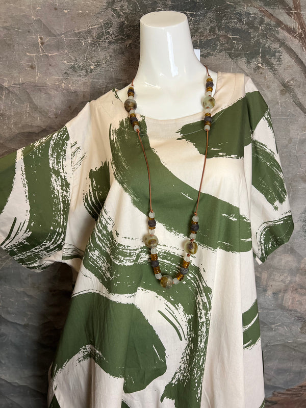 91907 ART Brush Stroke Dress-Olive