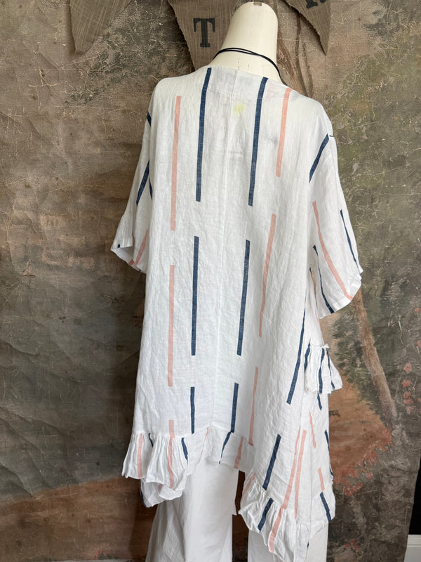 91307S Ruffle Stripe Tunic-White
