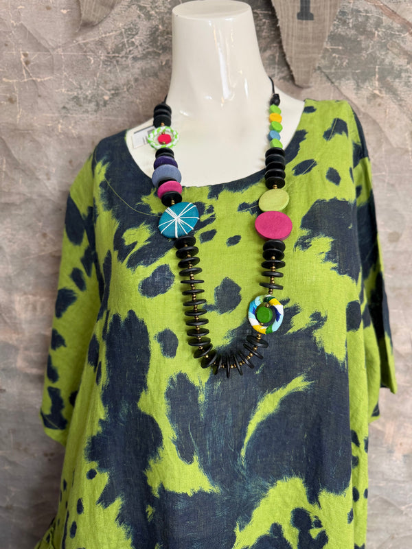 91307T-62 Ruffle Tie-Dye Tunic-Kiwi