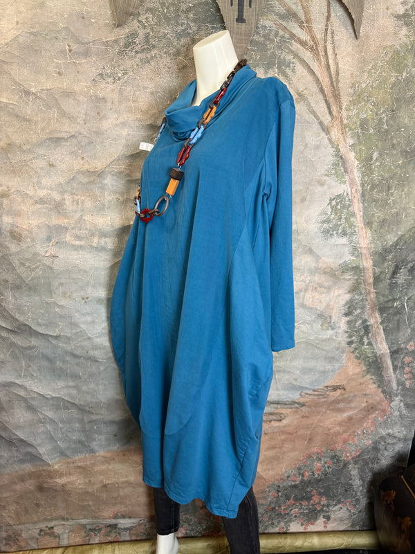 6512AU Cowlneck Bubble Dress-TEAL