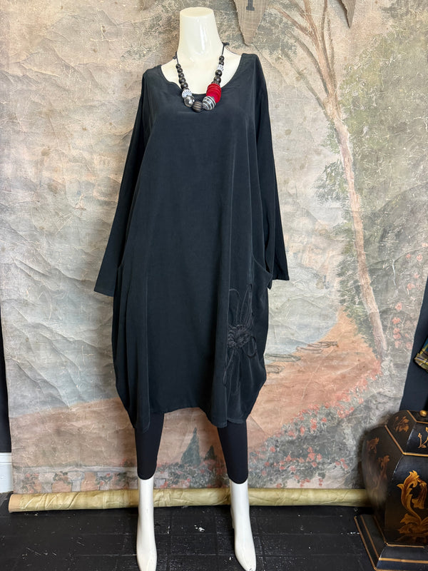 90847 Corduroy Sunflower Dress-Black