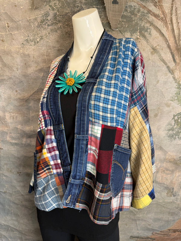 5572-Short Flannel Patchwork Duster-C