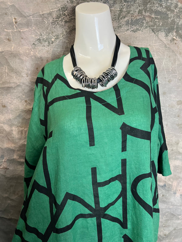 91470 S/Slv Tunic Letter Dress-GUCCI GREEN