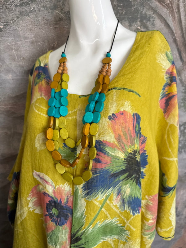 91225 Flower Garden Linen Top-Yellow