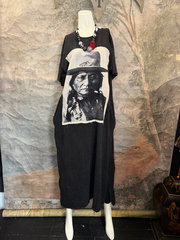 T839 Short Sleeve T-Shirt Dress-Black/Indian