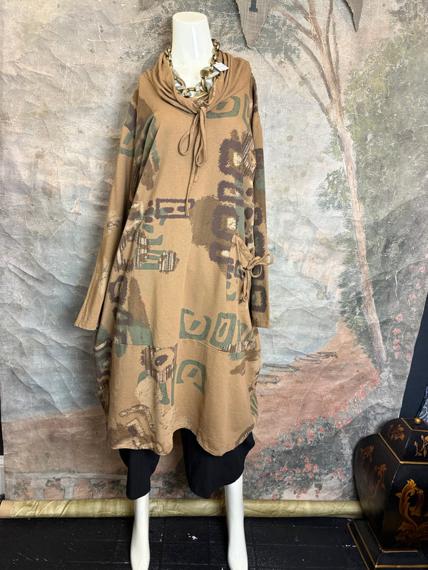 91968 Abstract Sweatshirt Dress-Camel