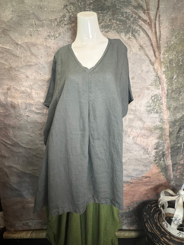 6039 O'Size Linen Pleated Tunic-Clay