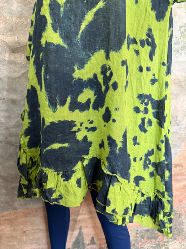 91307T-62 Ruffle Tie-Dye Tunic-Kiwi