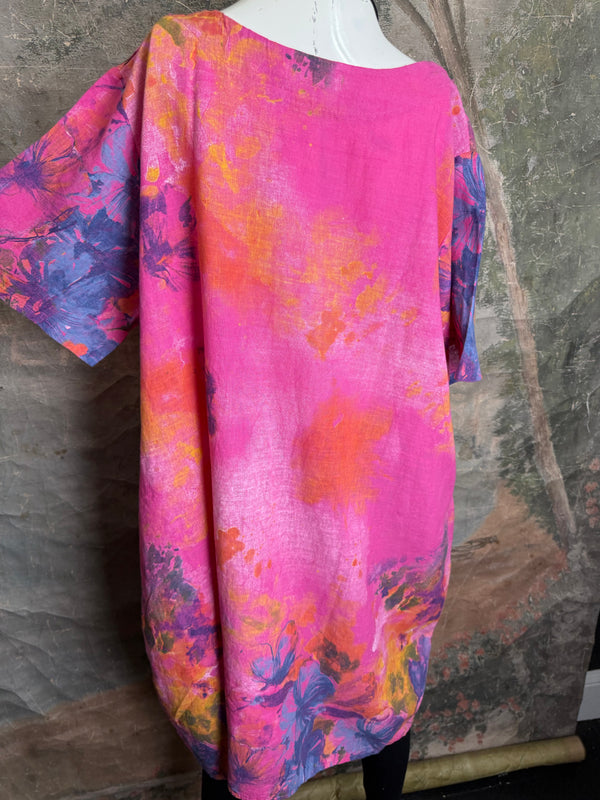 90847P Painted Presence Dress-Fuchsia