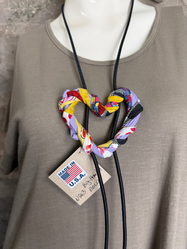 26N263 Big Heart Bolo Necklace-Purples Mix