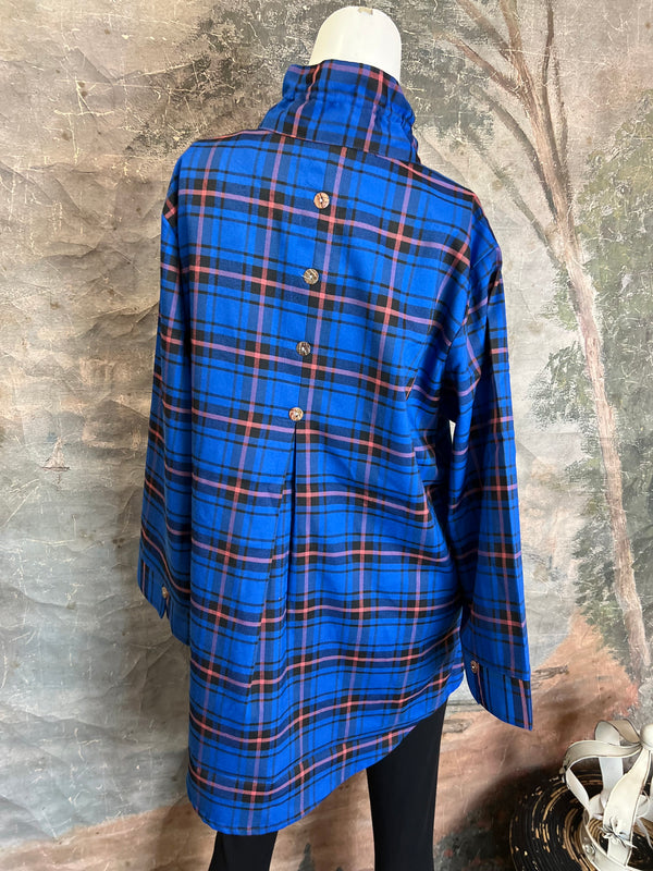 PL88-739 Mad For Plaid BF Shirt-Blue