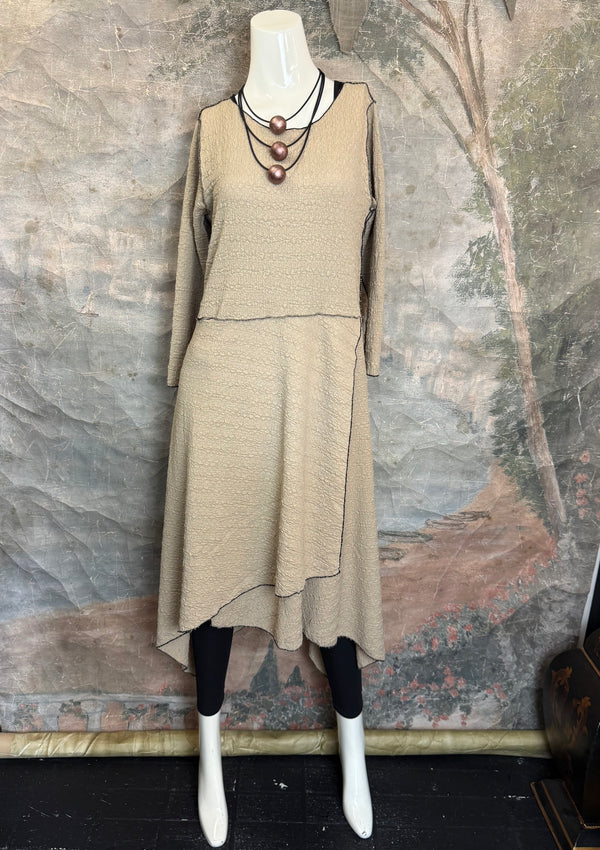 D523 Waffle Knit Sharkbite Dress-Mocha