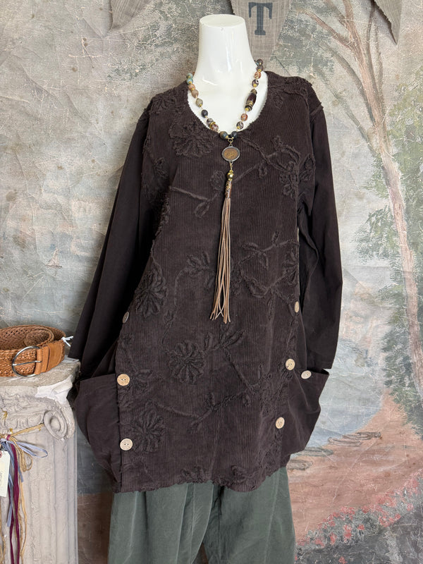 91983A-62 Buttoned Stitch Tunic-Brown