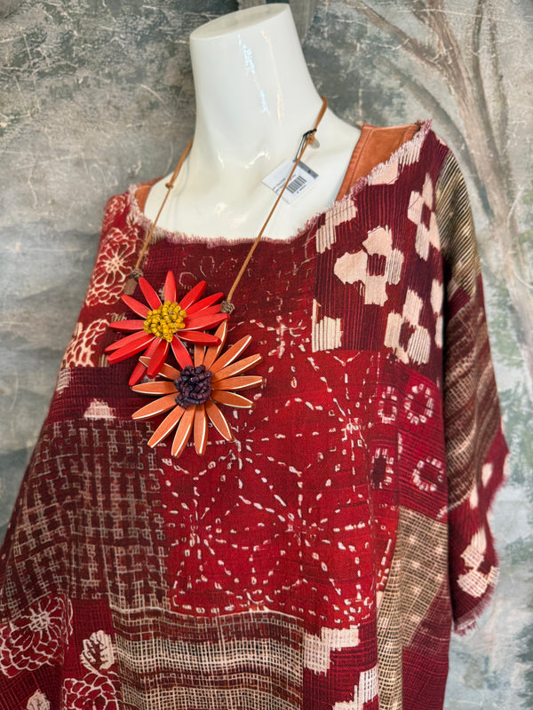 782 High Low Linen Tunic Top-Red/LOVE