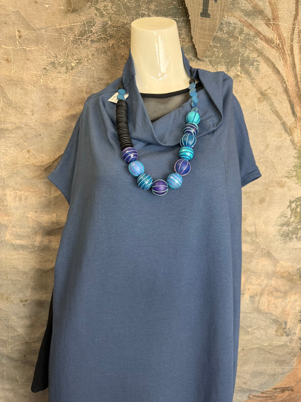 92009 Cocoon Sweatshirt Dress-Denim Blue