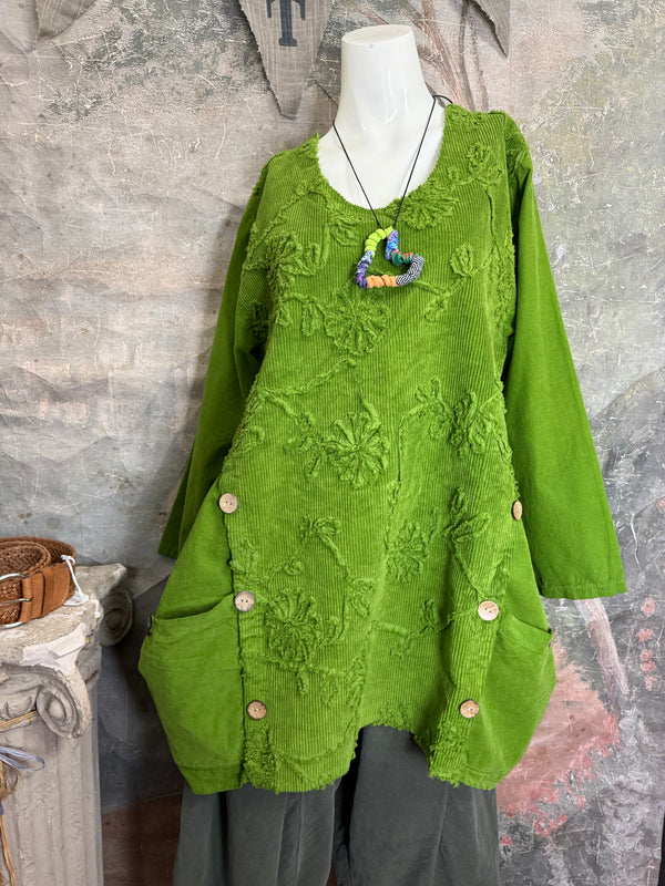 91983A-62 Buttoned Stitch Tunic-Kiwi