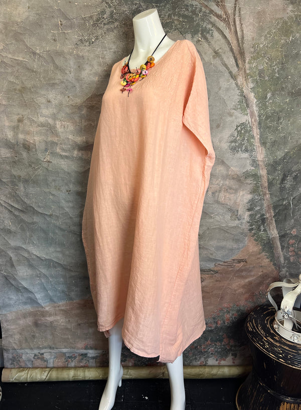 DDY670 Embroidered Boxy Dress-Melon