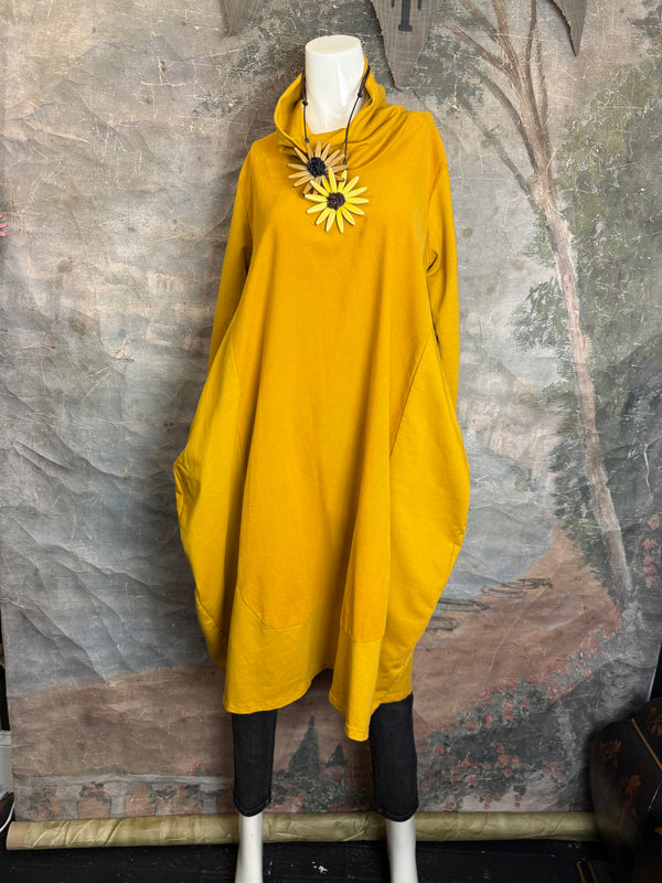 6512AU Cowlneck Bubble Dress-Mustard