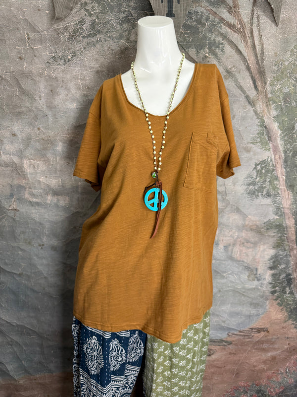 JG- Moon Dance V-Neck Tee-Mustard
