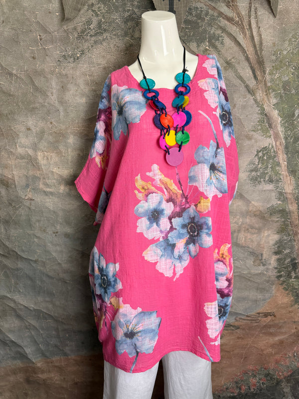 91266A Art to Wear Flower Shirt-Fuchsia