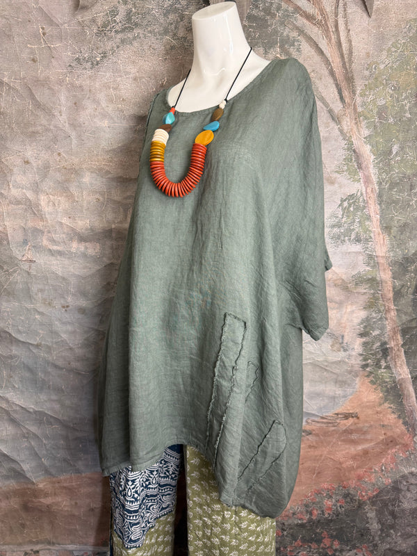 91624 Solid Patch Tunic Shirt-Olive