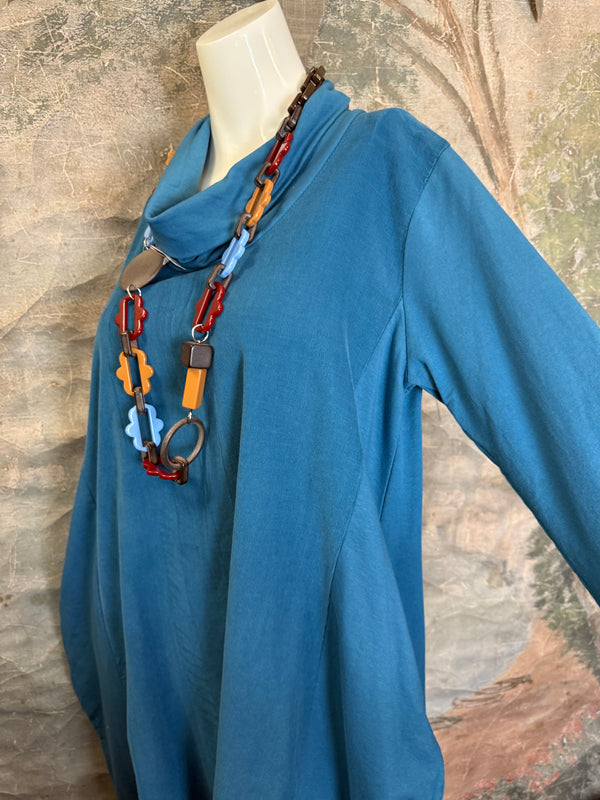 6512AU Cowlneck Bubble Dress-TEAL