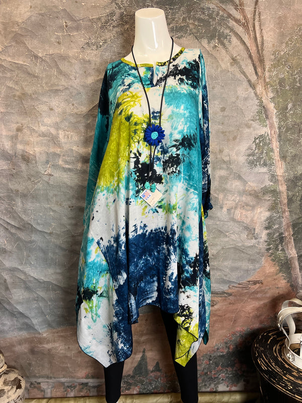 7063V Block Dyed Justly Top-TURQ MIX