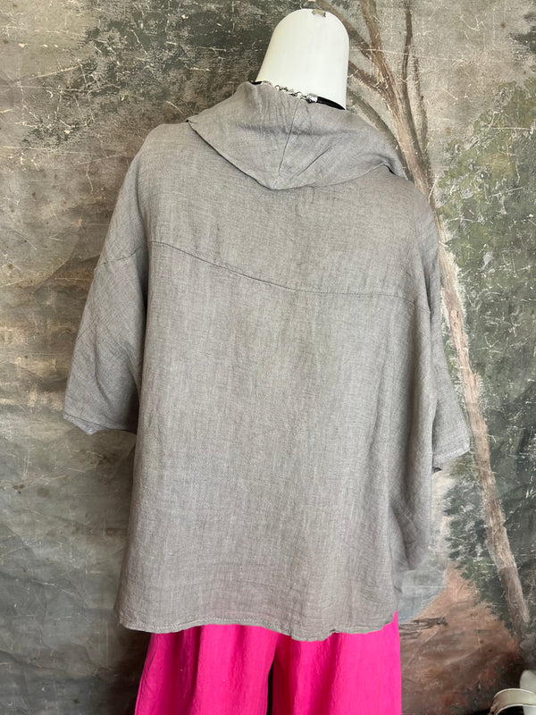 6250 Linen Cowl Neck Boxy Top-Taupe