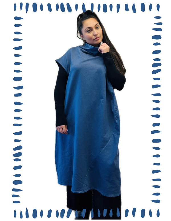 92009 Cocoon Sweatshirt Dress-Denim Blue