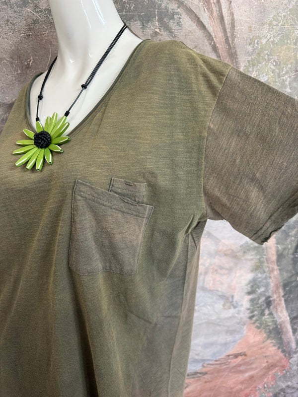 JG- Moon Dance V-Neck Tee-Vintage Moss