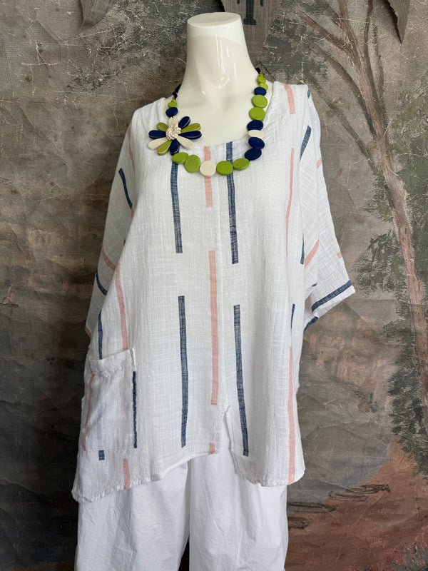6653S Stripe Top-White