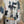 Load image into Gallery viewer, T434F Dolman Sleeve Crewneck Top Mister Patches gray abstract patchwork cat print with blue beaded necklace - 1
