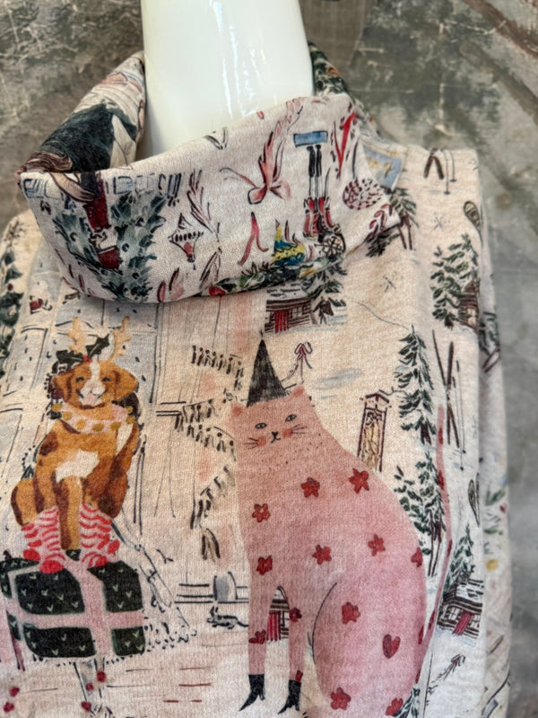 T1097 Cowlneck Dolman Slv Top-Holiday Joy