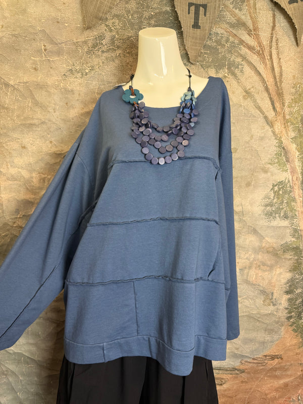 92052 Vintage Pullov Sweatshirt Top-Denim Blue