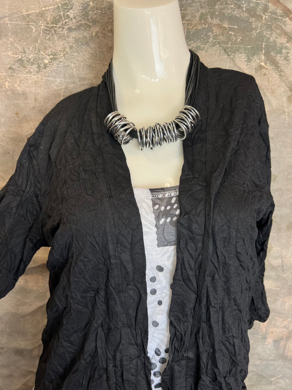 23066 Crinkle Tie Cardigan-Black