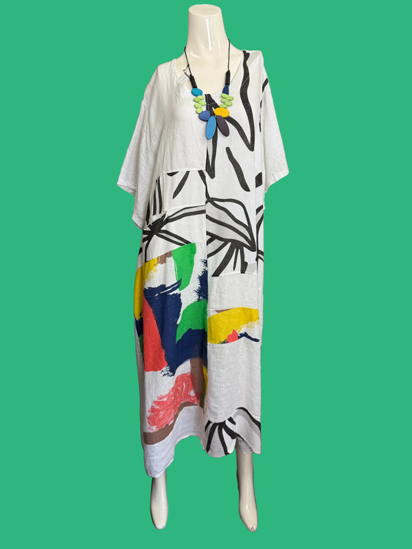 90617P-23 Linen Paint Dress-White