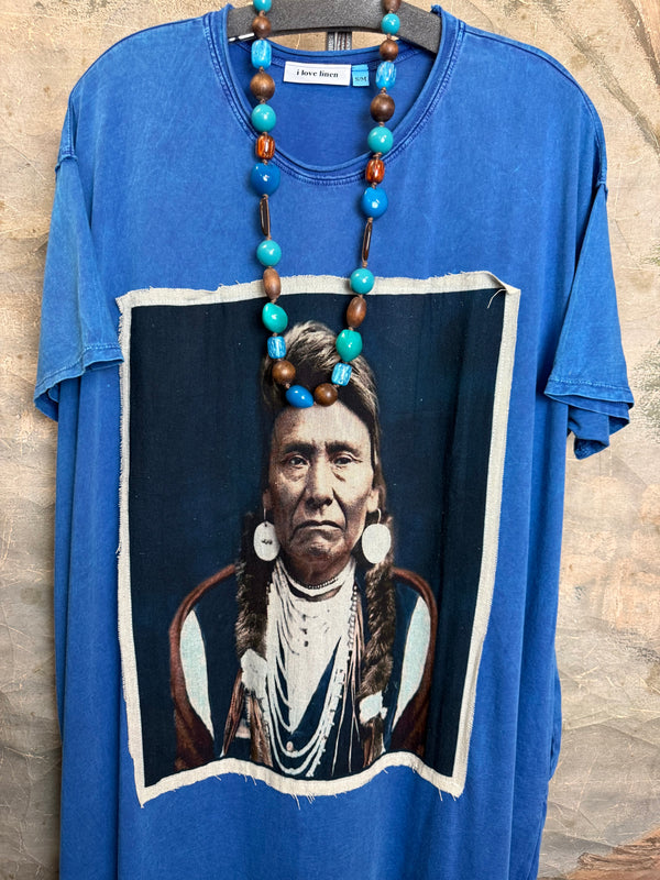 T839 Short Sleeve T-Shirt Dress-Blue/Indian