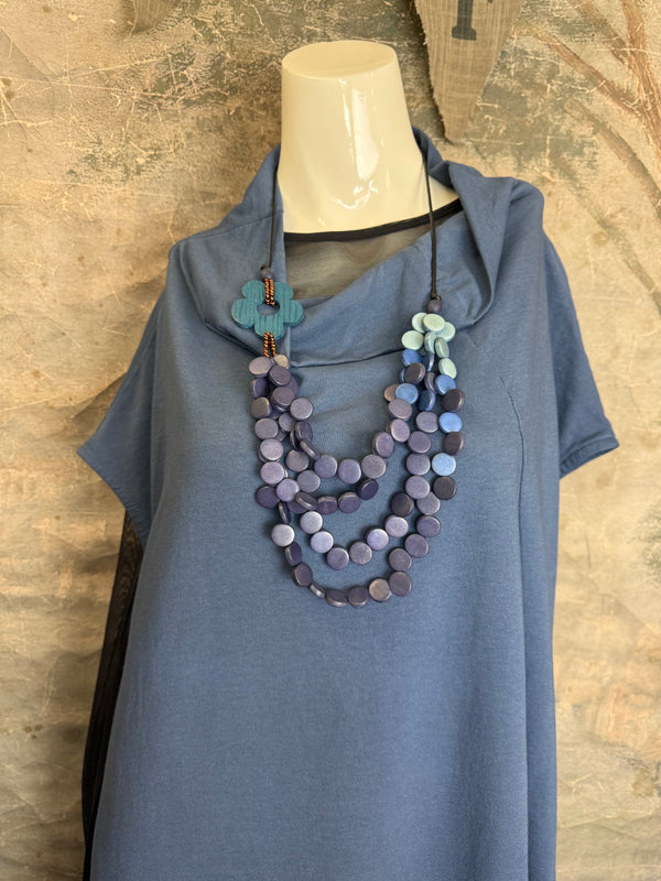 92009 Cocoon Sweatshirt Dress-Denim Blue