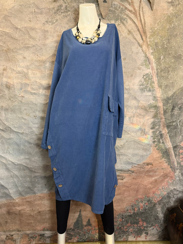 91805 Corduroy Button Dress-Denim