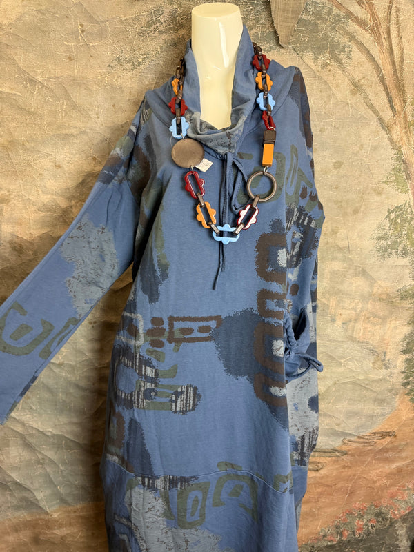 91968 Abstract Sweatshirt Dress-Blue