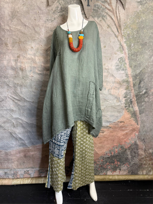 91624 Solid Patch Tunic Shirt-Olive